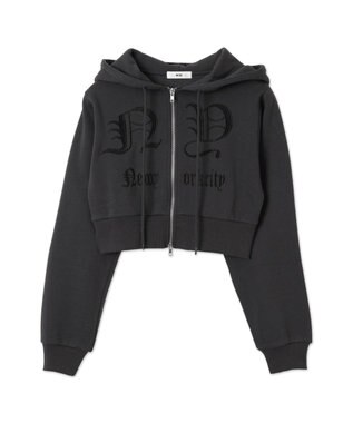 WEGO グラフィック裏起毛ショートZIPパーカー ダークグレー