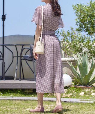 Tiaclasse L 【新色追加・洗える】チェック柄フレア袖シアーワンピース オフホワイト