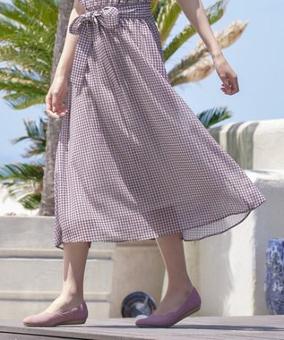 Tiaclasse L 【新色追加・洗える】チェック柄フレア袖シアーワンピース オフホワイト
