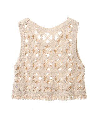 Green Parks かぎ針編みニットベスト Ivory