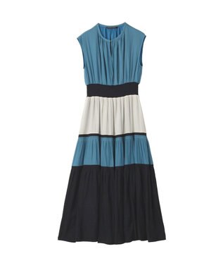 YECCA VECCA マルチカラーシャーリングワンピース Blue Green