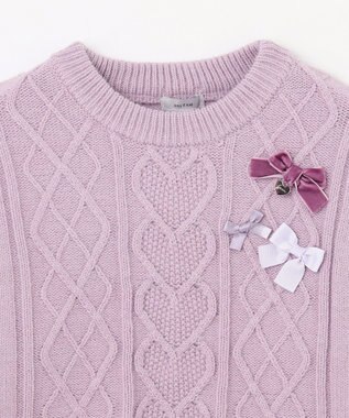 ANY KIDS リボン ケーブル ニット ラベンダー