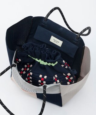 TRICOTE チェック巾着ポーチショルダー 39NAVY