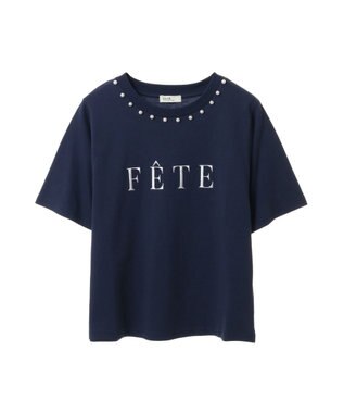 earth music&ecology 襟パール刺繍ロゴＴシャツ Navy