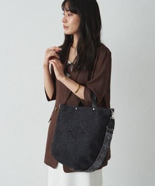 russet スリム2WAYトートバッグ <ナイロンラフィア>(CE-1717-WEB) Black