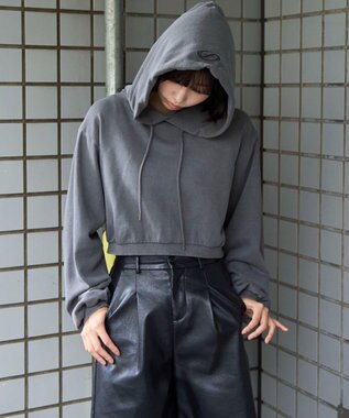 WEGO ピグメントショートグラフィックプルパーカー スミクロ