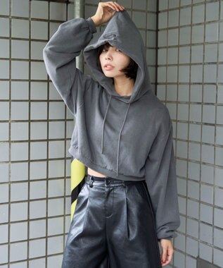 WEGO ピグメントショートグラフィックプルパーカー スミクロ