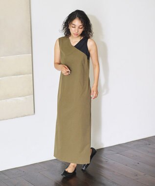 #Newans モダンバイカラーワンピース カーキ×ブラック