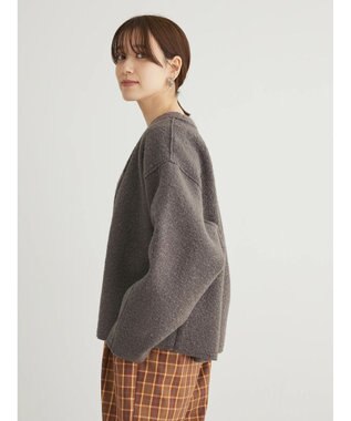 Green Parks ・ＥＬＥＮＣＡＲＥ　ＤＵＥ　ブークレＶネックカーデ Charcoal Gray