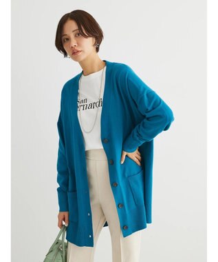 Green Parks もちやわ　Ｖネックミディ丈ニットカーディガン Blue Green
