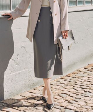  【洗える】オックスストレッチストレート スカート