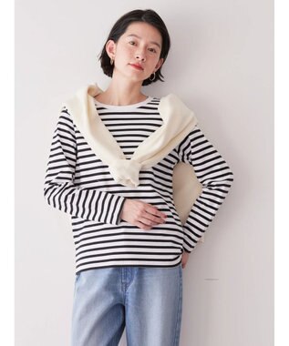 AMERICAN HOLIC Ｄａｉｌｙ！　抗菌防臭クルーネックカットプルオーバー Border Black