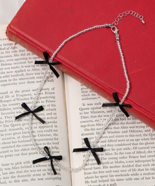 WEGO Lビーズサテンリボンネックレス 柄1