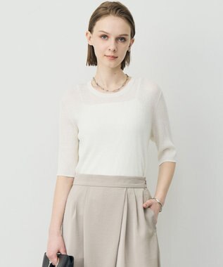 ICB L 【先行予約】 リネンブレンドシアー クルーネックリブニット オフホワイト