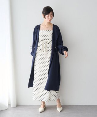 YECCA VECCA ノーカラーラペルロングコート Navy