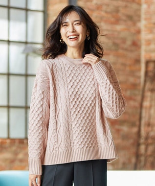 ANY L 【洗濯機可】ソフトタッチケーブルニット オールドローズ系