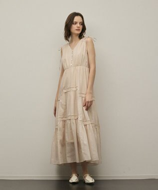 GRACE CONTINENTAL コットンシルクティアードワンピース ベージュ