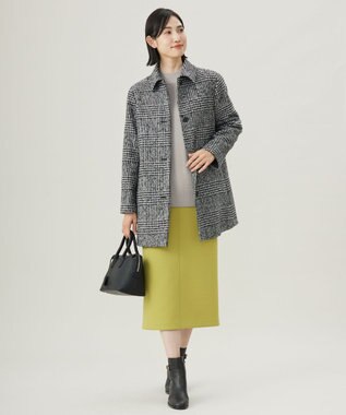 J.PRESS LADIES ループCheck ステンカラー コート ホワイト×ブラック系