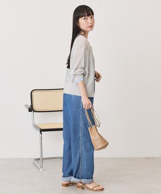AMERICAN HOLIC シアー配色ニットカーディガン Light Gray