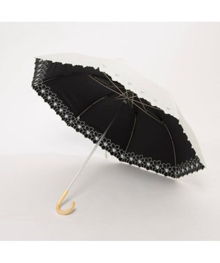 UNBILLION カシュネ cachenez / PUグレースフラワー刺繍トップレス2段折りたたみ傘 ホワイト
