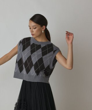 GRACE CONTINENTAL アーガイルニットベスト グレー