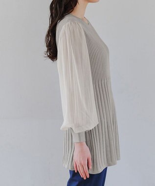 Tiaclasse チュールスリーブニットチュニック グレー