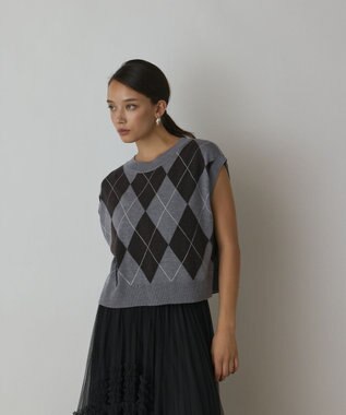 GRACE CONTINENTAL アーガイルニットベスト グレー