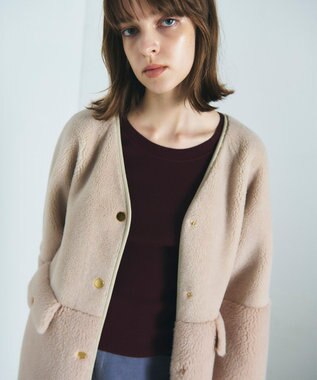 GRACE CONTINENTAL ノーカラーボアムートンコート ベージュ