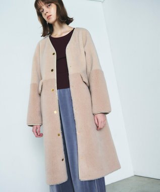 GRACE CONTINENTAL ノーカラーボアムートンコート ベージュ