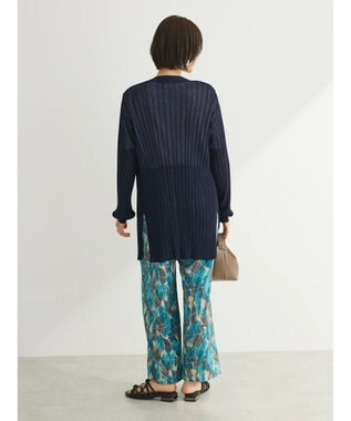 Green Parks 推しニット　リブ編みミドル丈カーディガン Navy