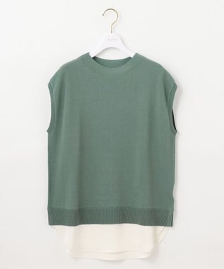 ANY SIS S 【洗える】フレンチスリーブシャツテール ニット グリーン