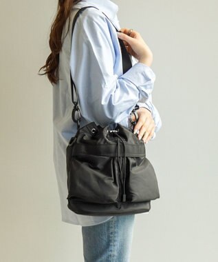 ACE BAGS & LUGGAGE JEWELNA by Jewelna Rose ナイロン巾着バッグ 16201 軽量 2WAY ハンドバッグ ショルダーバッグ ブラック