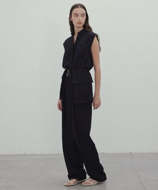 BEIGE， 【洗える】BERNARD / リネンワイドポケット付きラップベルト Navy