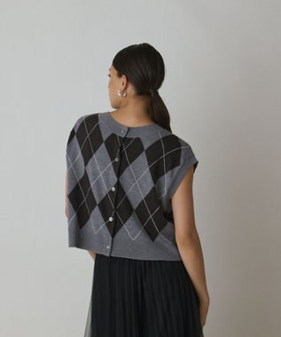 GRACE CONTINENTAL アーガイルニットベスト グレー