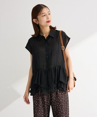 Green Parks ノースリーブフリルブラウス Black