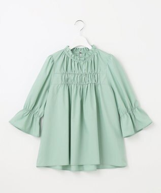 Feroux 【洗える】スタンドネックシャーリング ブラウス ライトグリーン系