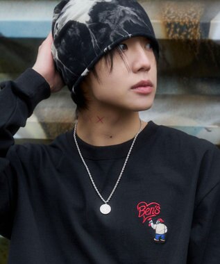 WEGO 【ユニセックス着用ITEM/MLサイズ展開】別注BENDAVISハートワンポイント刺繍T（LS） ブラック