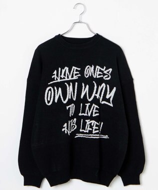 WEGO ハンドライティングジャガードニット ブラック