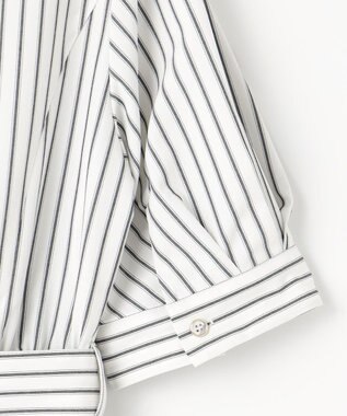 ANY SIS 【洗える】バンドカラー シャツワンピース グレーストライプ