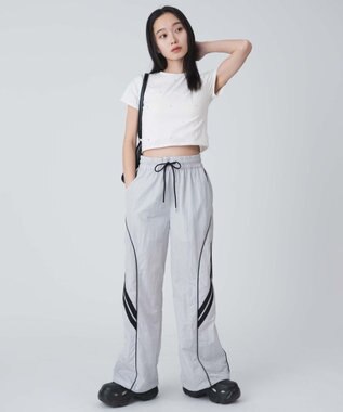 WEGO 【ウエストゴム】パイピングトラックパンツ ライトグレー