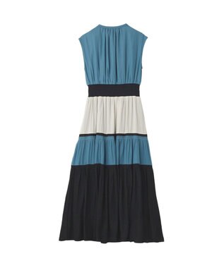 YECCA VECCA マルチカラーシャーリングワンピース Blue Green