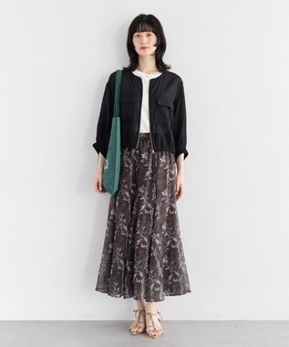 YECCA VECCA ボタニカル柄シアーロングスカート Charcoal Gray