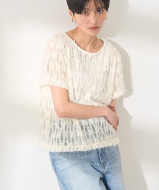 AMERICAN HOLIC チュールフリンジシアーＴシャツ Ivory
