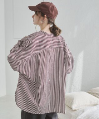 WEGO 着丈が選べる オーバーサイズ バンドカラー シャツ / ストライプ / 無地 ブラウンストライプ