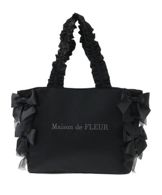 Maison de FLEUR リボンギャザーハンドルトートバッグ Black
