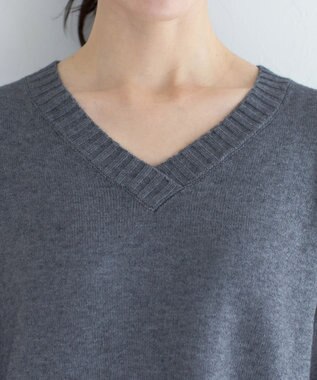 Tiaclasse 【洗える】Vネックリブニットチュニック グレー