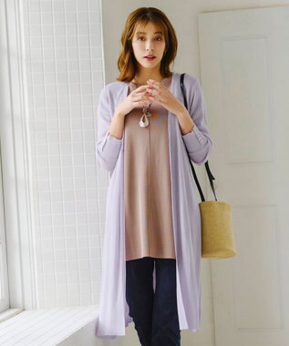 Tiaclasse 【洗える】ボタン付きロングリブカーディガン ラベンダー