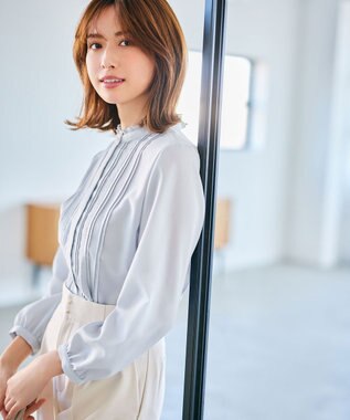 ANY SIS 【洗える】レースピンタック ブラウス ライトブルー