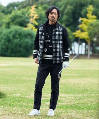 23区GOLF 【MEN】【ウォッシャブル】グラフィックダブルジャガードニット ブラック系