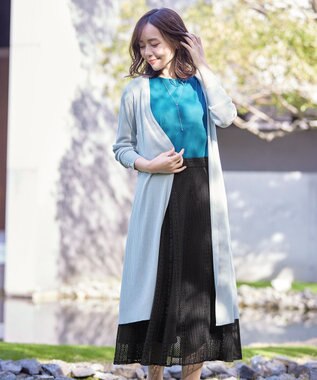 Tiaclasse 【洗える】ボタン付きロングリブカーディガン グレー